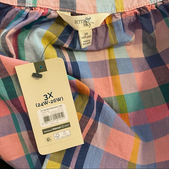 Terra and Skye Blue and Pink pastel plaid Size  3x top with ruffled slee… - Picture 3 of 8